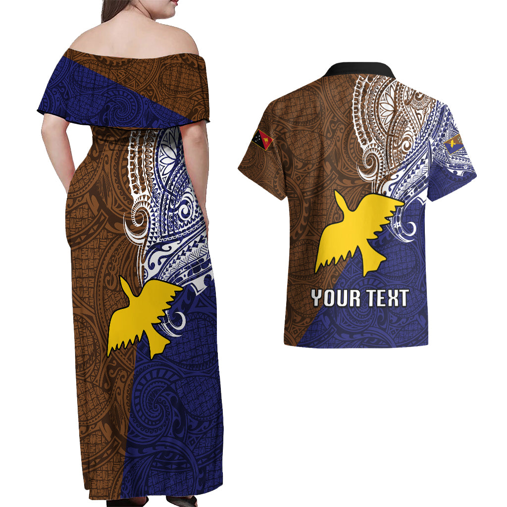 Custom Papua New Guinea Manus Province Couples Matching Off Shoulder Maxi Dress and Hawaiian Shirt PNG Birds Of Paradise Polynesian Arty Style LT03 - Polynesian Pride