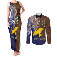 Custom Papua New Guinea Manus Province Couples Matching Tank Maxi Dress and Long Sleeve Button Shirts PNG Birds Of Paradise Polynesian Arty Style LT03 Brown - Polynesian Pride