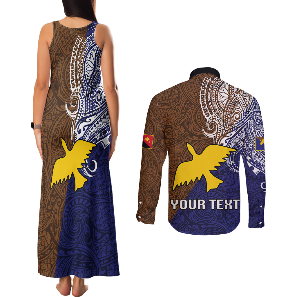 Custom Papua New Guinea Manus Province Couples Matching Tank Maxi Dress and Long Sleeve Button Shirts PNG Birds Of Paradise Polynesian Arty Style LT03 - Polynesian Pride