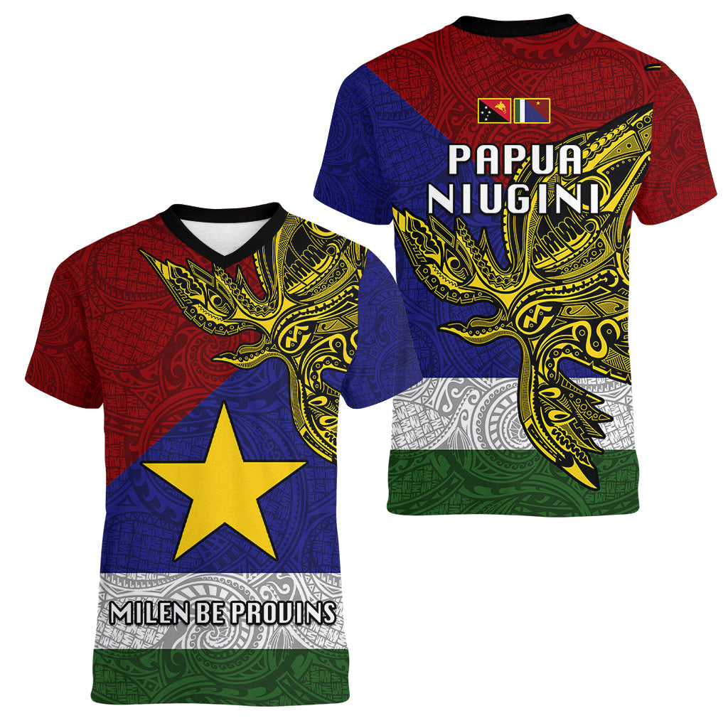 Papua New Guinea Milne Bay Province Women V Neck T Shirt PNG Birds Of Paradise Polynesian Arty Style LT03 - Polynesian Pride