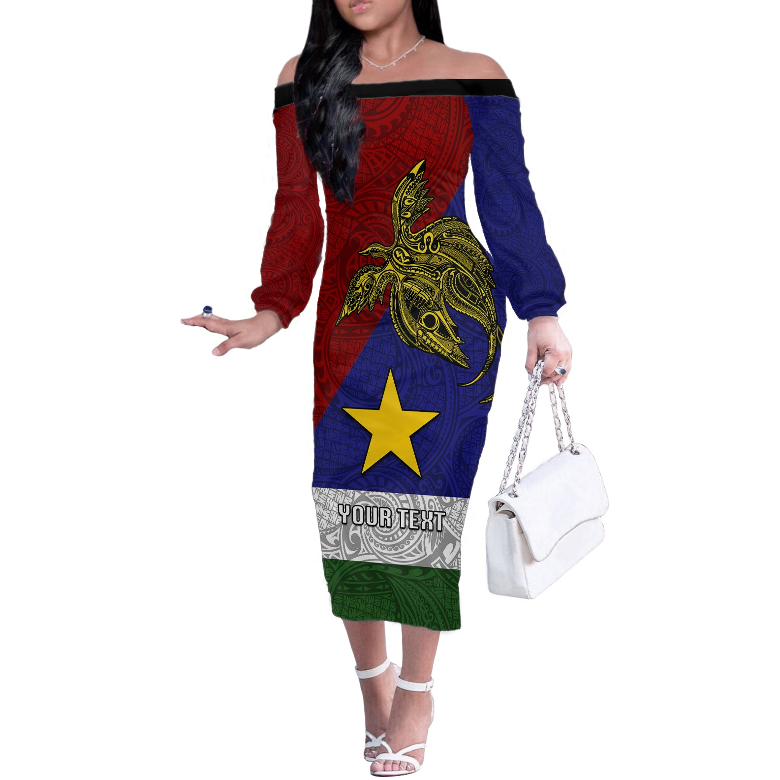 Custom Papua New Guinea Milne Bay Province Off The Shoulder Long Sleeve Dress PNG Birds Of Paradise Polynesian Arty Style LT03 Women Blue - Polynesian Pride