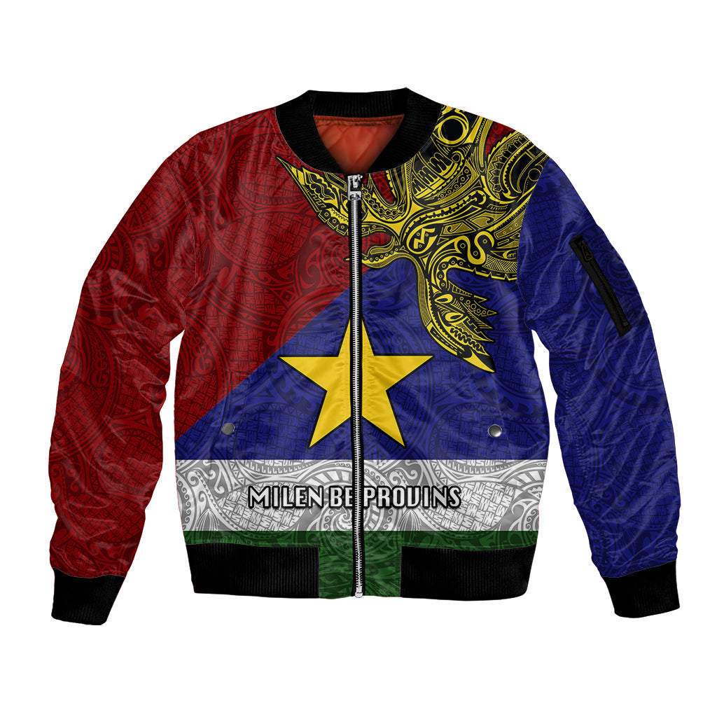 Custom Papua New Guinea Milne Bay Province Sleeve Zip Bomber Jacket PNG Birds Of Paradise Polynesian Arty Style LT03 Unisex Blue - Polynesian Pride