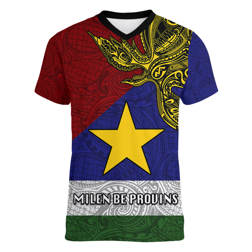 Custom Papua New Guinea Milne Bay Province Women V Neck T Shirt PNG Birds Of Paradise Polynesian Arty Style LT03 Female Blue - Polynesian Pride