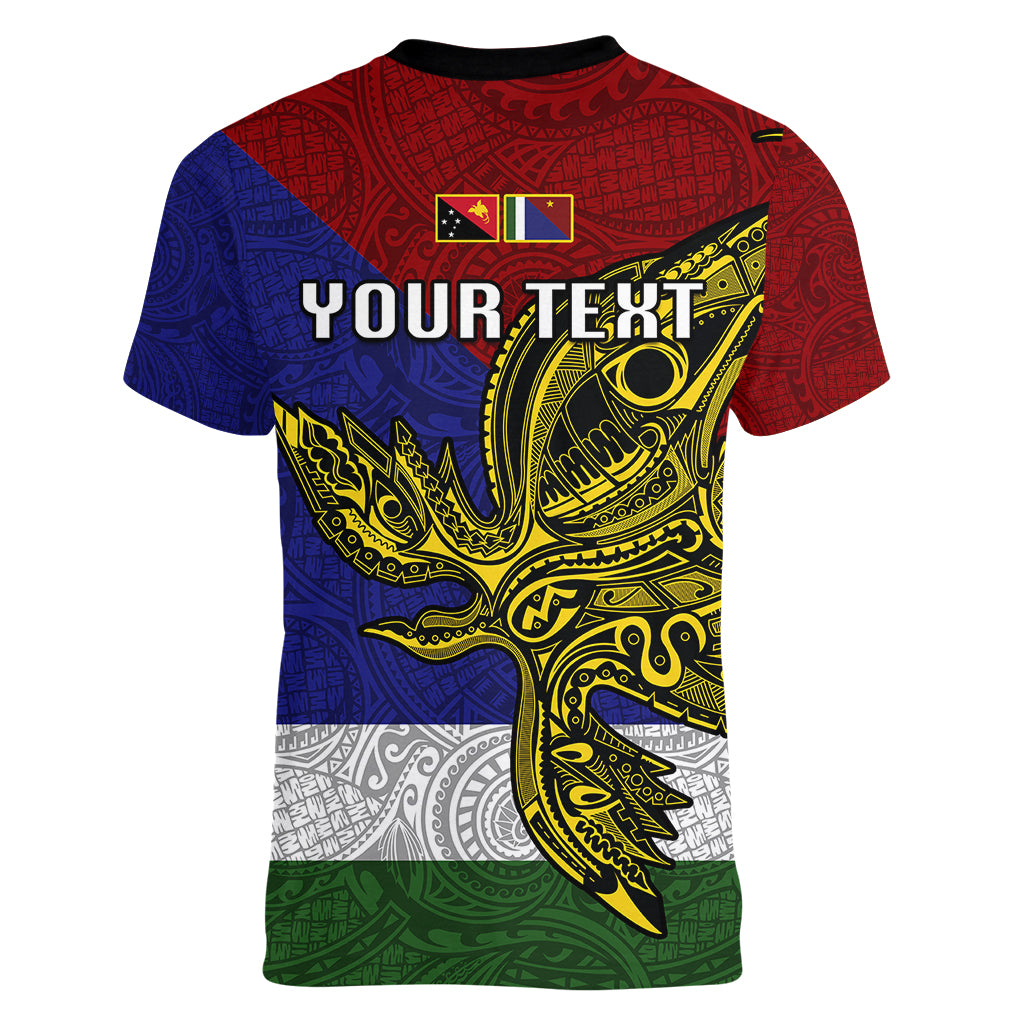 Custom Papua New Guinea Milne Bay Province Women V Neck T Shirt PNG Birds Of Paradise Polynesian Arty Style LT03 - Polynesian Pride