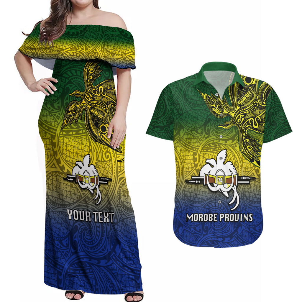 Custom Papua New Guinea Morobe Province Couples Matching Off Shoulder Maxi Dress and Hawaiian Shirt PNG Birds Of Paradise Polynesian Arty Style LT03 Yellow - Polynesian Pride