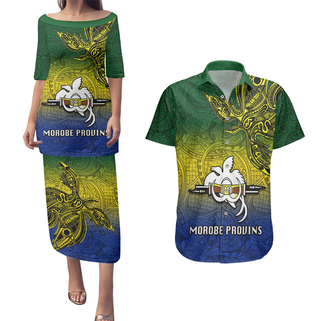 Custom Papua New Guinea Morobe Province Couples Matching Puletasi Dress and Hawaiian Shirt PNG Birds Of Paradise Polynesian Arty Style LT03 Yellow - Polynesian Pride