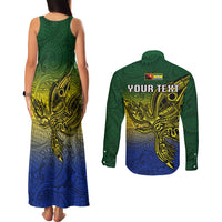 Custom Papua New Guinea Morobe Province Couples Matching Tank Maxi Dress and Long Sleeve Button Shirts PNG Birds Of Paradise Polynesian Arty Style LT03 - Polynesian Pride
