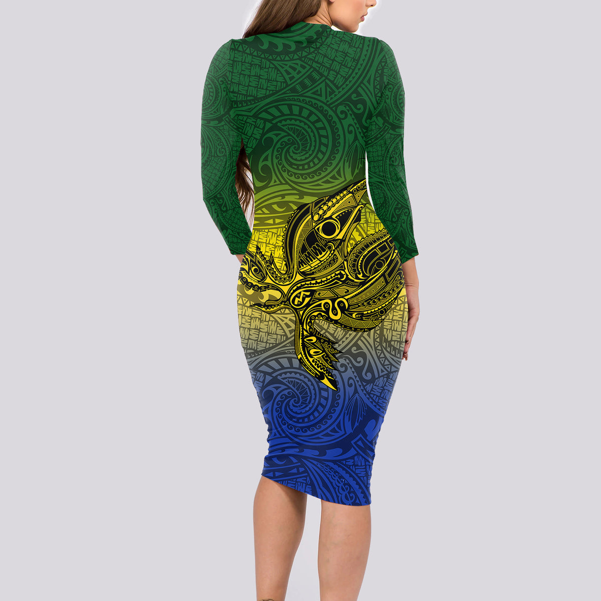 Custom Papua New Guinea Morobe Province Long Sleeve Bodycon Dress PNG Birds Of Paradise Polynesian Arty Style LT03 - Polynesian Pride