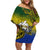 Custom Papua New Guinea Morobe Province Off Shoulder Short Dress PNG Birds Of Paradise Polynesian Arty Style LT03 Women Yellow - Polynesian Pride