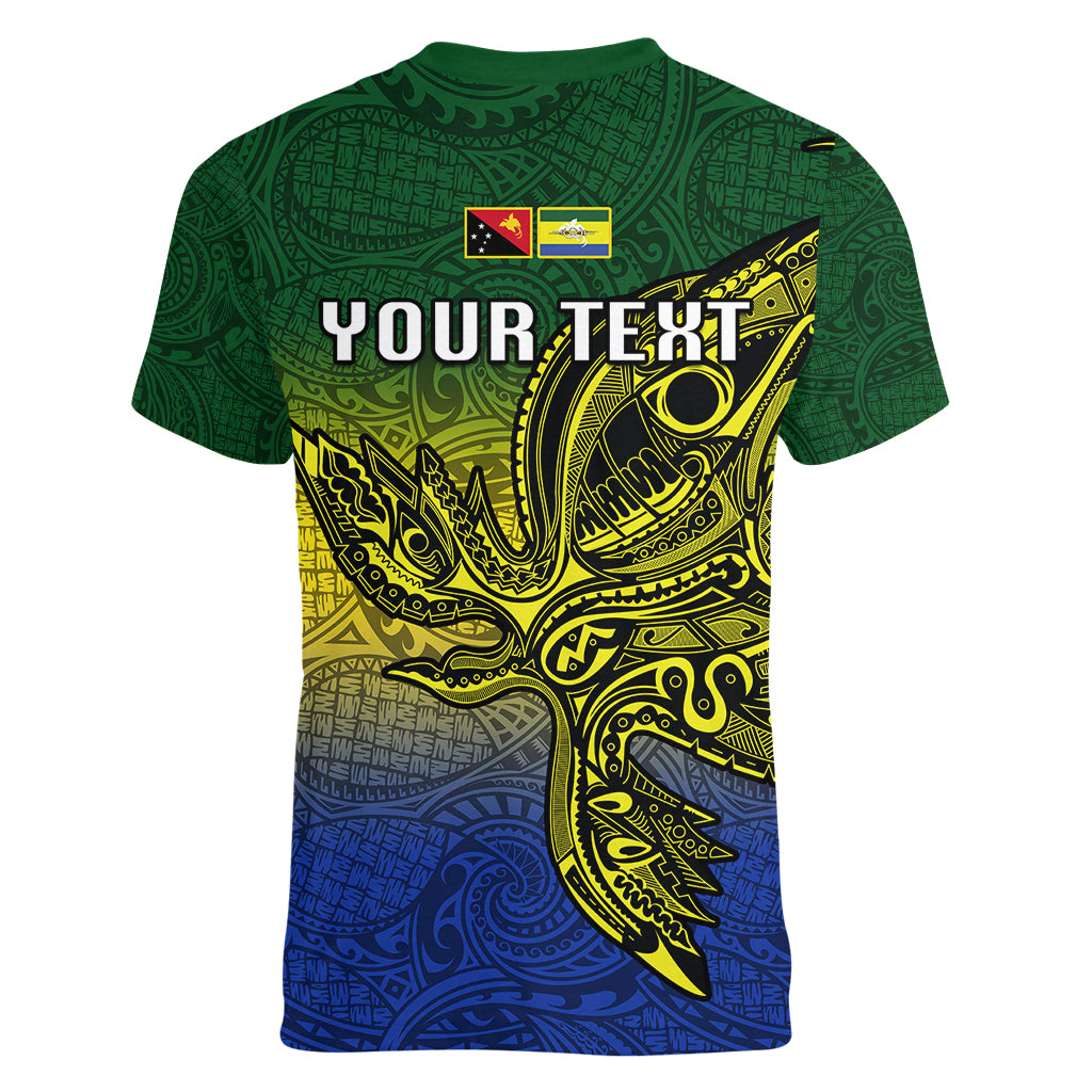 Custom Papua New Guinea Morobe Province Women V Neck T Shirt PNG Birds Of Paradise Polynesian Arty Style LT03 - Polynesian Pride