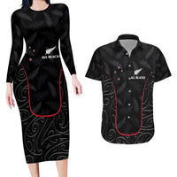 Custom New Zealand Rugby Couples Matching Long Sleeve Bodycon Dress and Hawaiian Shirt Maori All Black Championship 2024 and Silver Fern LT03 Black - Polynesian Pride