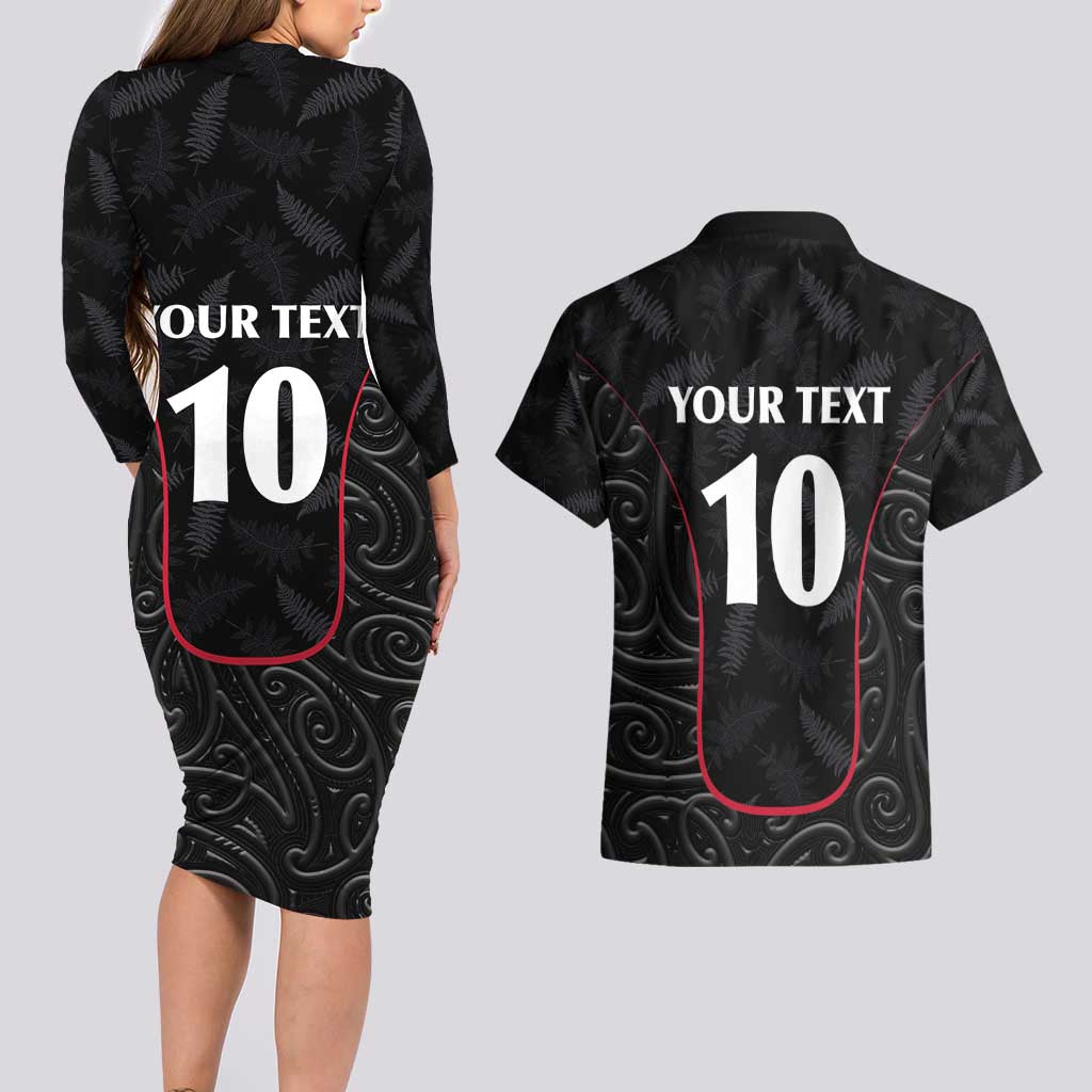 Custom New Zealand Rugby Couples Matching Long Sleeve Bodycon Dress and Hawaiian Shirt Maori All Black Championship 2024 and Silver Fern LT03 - Polynesian Pride