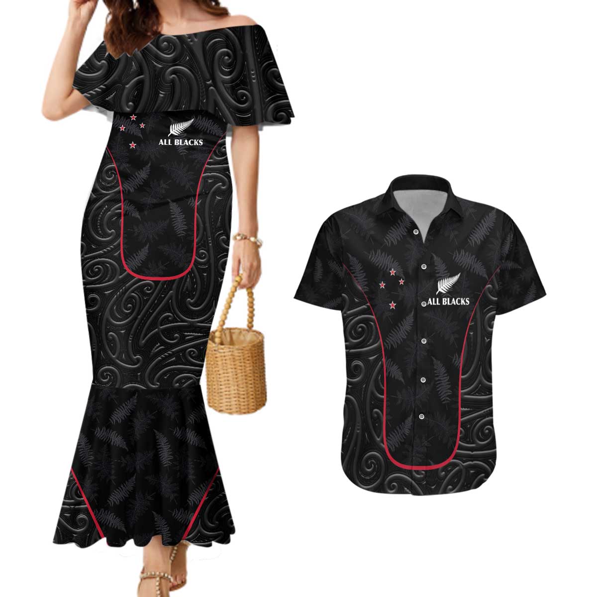 Custom New Zealand Rugby Couples Matching Mermaid Dress and Hawaiian Shirt Maori All Black Championship 2024 and Silver Fern