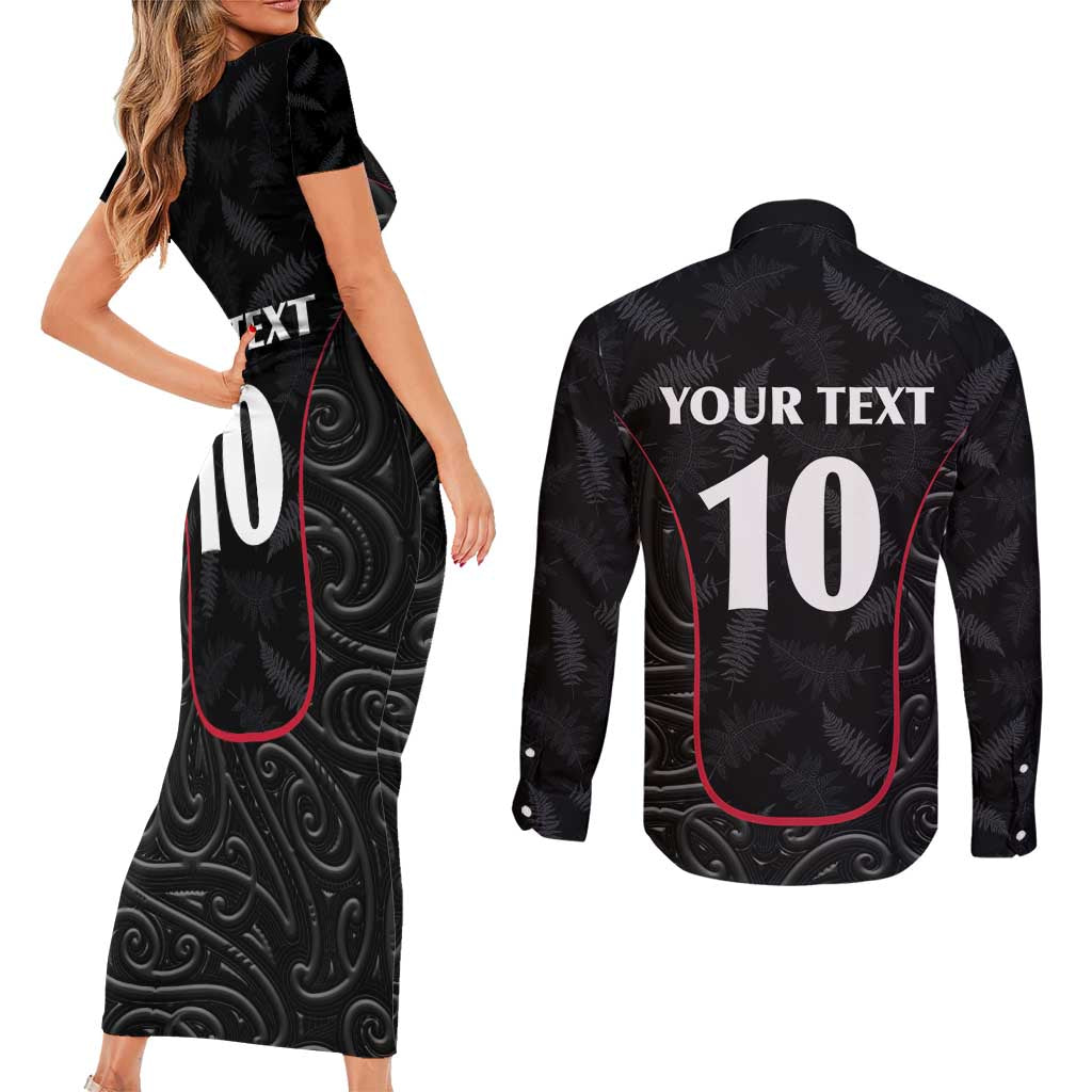 Custom New Zealand Rugby Couples Matching Short Sleeve Bodycon Dress and Long Sleeve Button Shirt Maori All Black Championship 2024 and Silver Fern LT03 - Polynesian Pride
