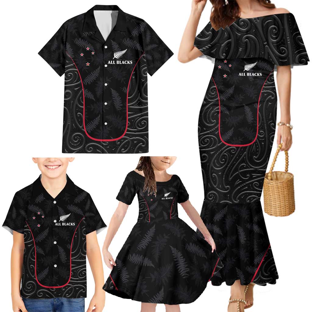Custom New Zealand Rugby Family Matching Mermaid Dress and Hawaiian Shirt Maori All Black Championship 2024 and Silver Fern LT03 - Polynesian Pride