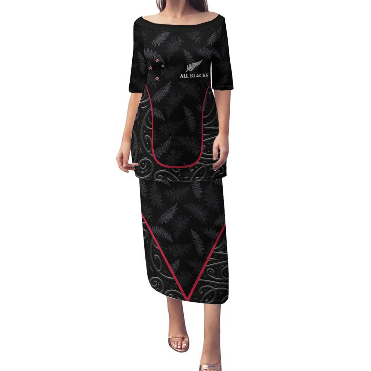 Custom New Zealand Rugby Family Matching Puletasi and Hawaiian Shirt Maori All Black Championship 2024 and Silver Fern LT03 Mom's Dress Black - Polynesian Pride