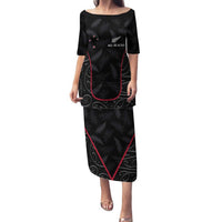 Custom New Zealand Rugby Family Matching Puletasi and Hawaiian Shirt Maori All Black Championship 2024 and Silver Fern LT03 Mom's Dress Black - Polynesian Pride
