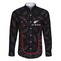 Custom New Zealand Rugby Family Matching Short Sleeve Bodycon Dress and Hawaiian Shirt Maori All Black Championship 2024 and Silver Fern LT03 Dad's Shirt - Long Sleeve Black - Polynesian Pride
