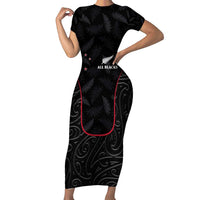 Custom New Zealand Rugby Family Matching Short Sleeve Bodycon Dress and Hawaiian Shirt Maori All Black Championship 2024 and Silver Fern LT03 Mom's Dress Black - Polynesian Pride