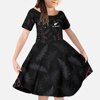 Custom New Zealand Rugby Family Matching Summer Maxi Dress and Hawaiian Shirt Maori All Black Championship 2024 and Silver Fern LT03 Daughter's Dress Black - Polynesian Pride