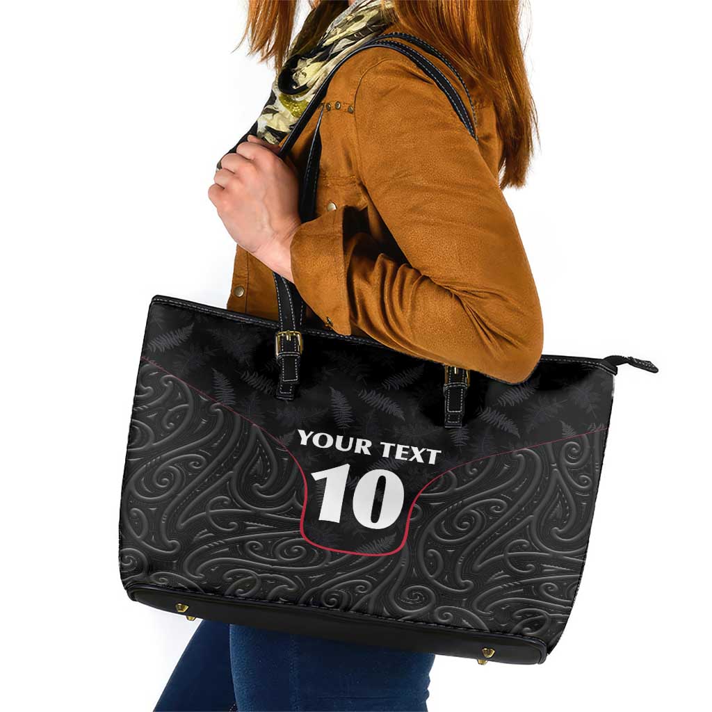 Custom New Zealand Rugby Leather Tote Bag Maori All Black Championship 2024 and Silver Fern LT03 Black - Polynesian Pride