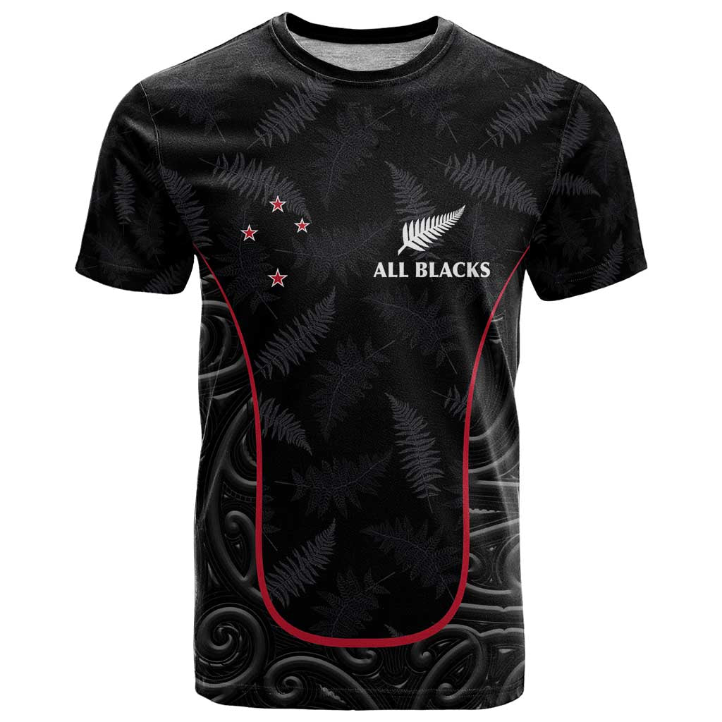 Custom New Zealand Rugby T Shirt Maori All Black Championship 2024 and Silver Fern LT03 Black - Polynesian Pride