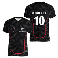 Custom New Zealand Rugby Women V-Neck T-Shirt Maori All Black Championship 2024 and Silver Fern LT03 - Polynesian Pride