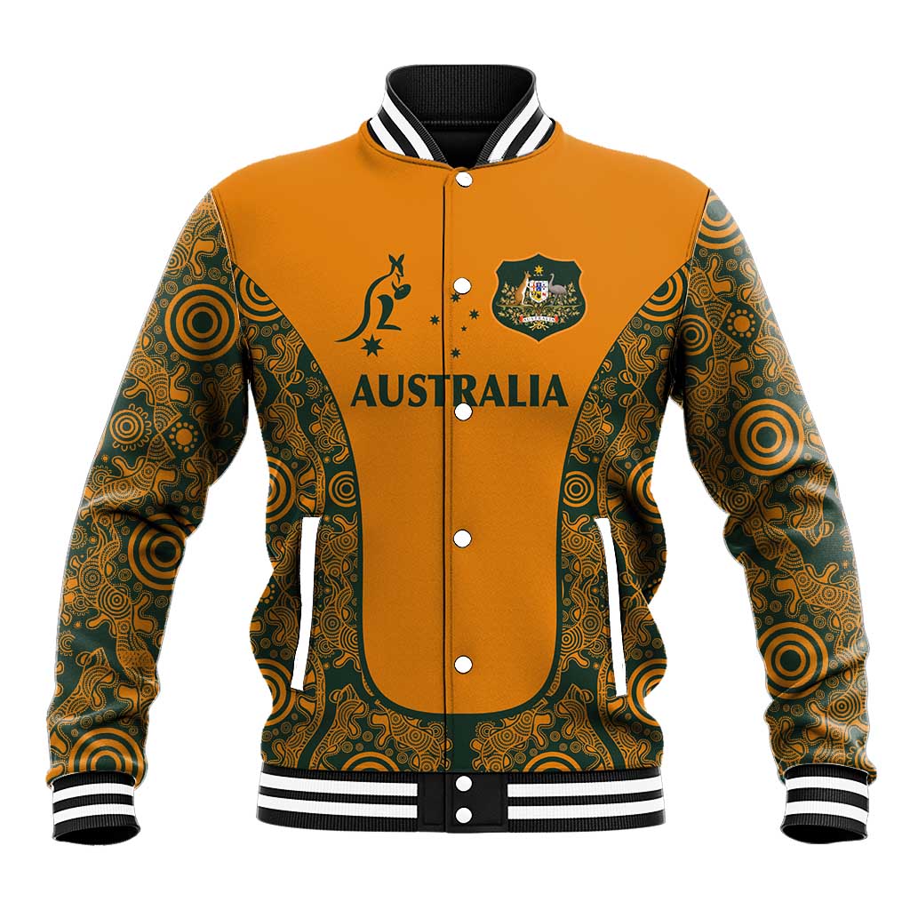 Custom Australia Rugby Championship 2024 Baseball Jacket Aboriginal Art Tattoo Pattern LT03 Unisex Yellow - Polynesian Pride