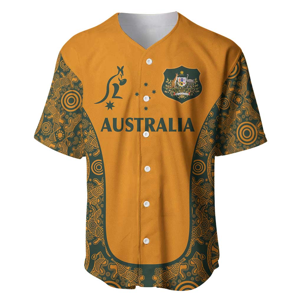 Custom Australia Rugby Championship 2024 Baseball Jersey Aboriginal Art Tattoo Pattern LT03 Yellow - Polynesian Pride