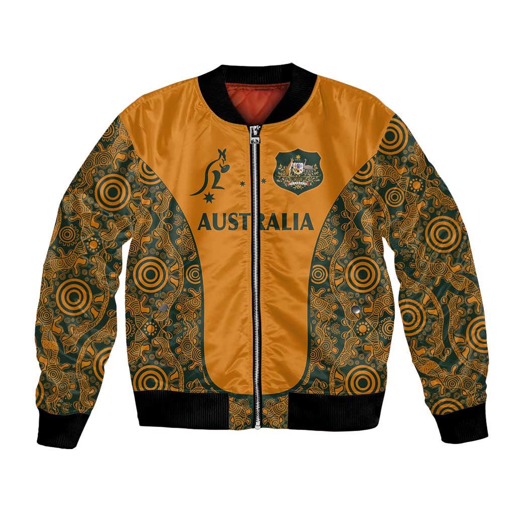 Custom Australia Rugby Championship 2024 Bomber Jacket Aboriginal Art Tattoo Pattern LT03 Unisex Yellow - Polynesian Pride