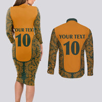 Custom Australia Rugby Championship 2024 Couples Matching Long Sleeve Bodycon Dress and Long Sleeve Button Shirt Aboriginal Art Tattoo Pattern