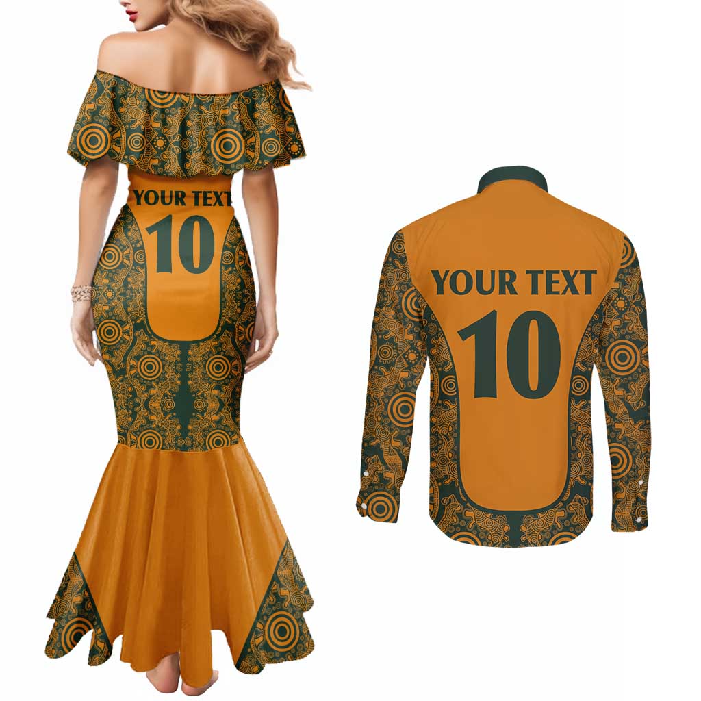 Custom Australia Rugby Championship 2024 Couples Matching Mermaid Dress and Long Sleeve Button Shirt Aboriginal Art Tattoo Pattern