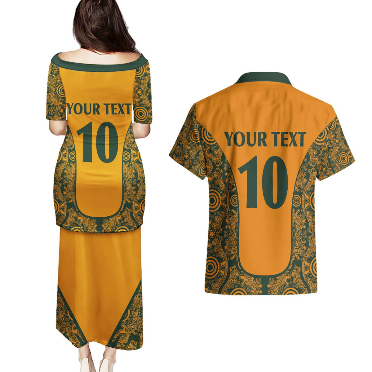 Custom Australia Rugby Championship 2024 Couples Matching Puletasi and Hawaiian Shirt Aboriginal Art Tattoo Pattern