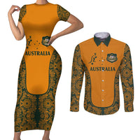 Custom Australia Rugby Championship 2024 Couples Matching Short Sleeve Bodycon Dress and Long Sleeve Button Shirt Aboriginal Art Tattoo Pattern