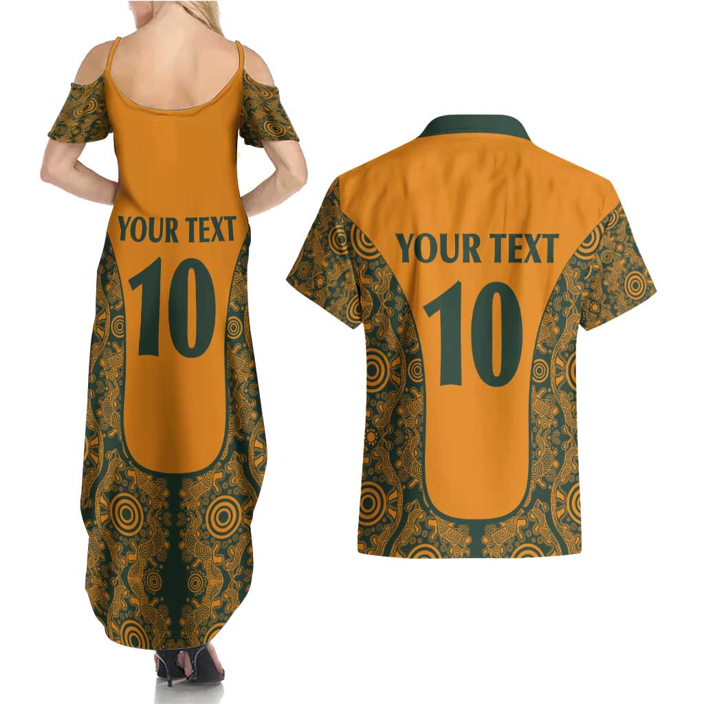 Custom Australia Rugby Championship 2024 Couples Matching Summer Maxi Dress and Hawaiian Shirt Aboriginal Art Tattoo Pattern