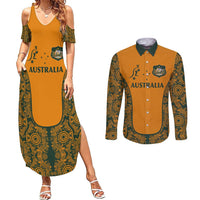 Custom Australia Rugby Championship 2024 Couples Matching Summer Maxi Dress and Long Sleeve Button Shirt Aboriginal Art Tattoo Pattern