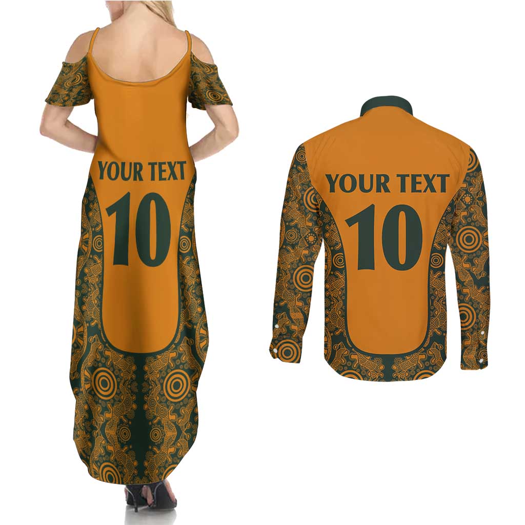 Custom Australia Rugby Championship 2024 Couples Matching Summer Maxi Dress and Long Sleeve Button Shirt Aboriginal Art Tattoo Pattern