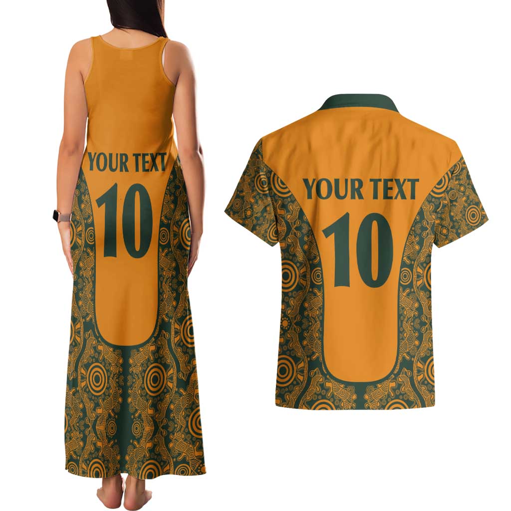 Custom Australia Rugby Championship 2024 Couples Matching Tank Maxi Dress and Hawaiian Shirt Aboriginal Art Tattoo Pattern