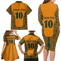 Custom Australia Rugby Championship 2024 Family Matching Long Sleeve Bodycon Dress and Hawaiian Shirt Aboriginal Art Tattoo Pattern