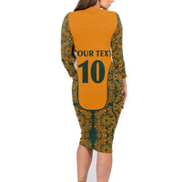 Custom Australia Rugby Championship 2024 Family Matching Long Sleeve Bodycon Dress and Hawaiian Shirt Aboriginal Art Tattoo Pattern