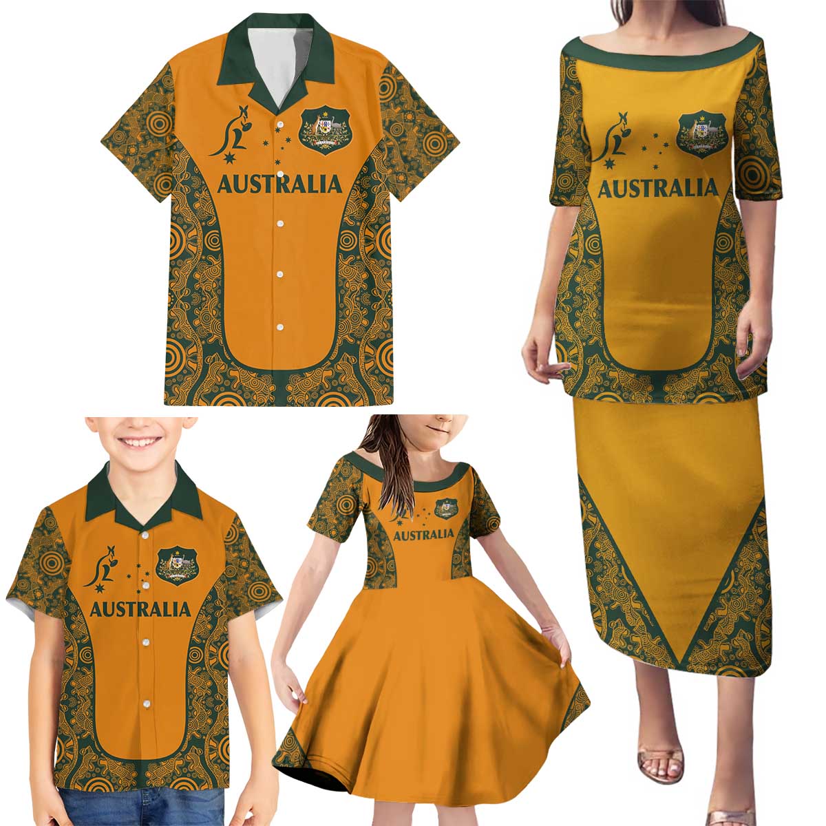Custom Australia Rugby Championship 2024 Family Matching Puletasi and Hawaiian Shirt Aboriginal Art Tattoo Pattern LT03 - Polynesian Pride
