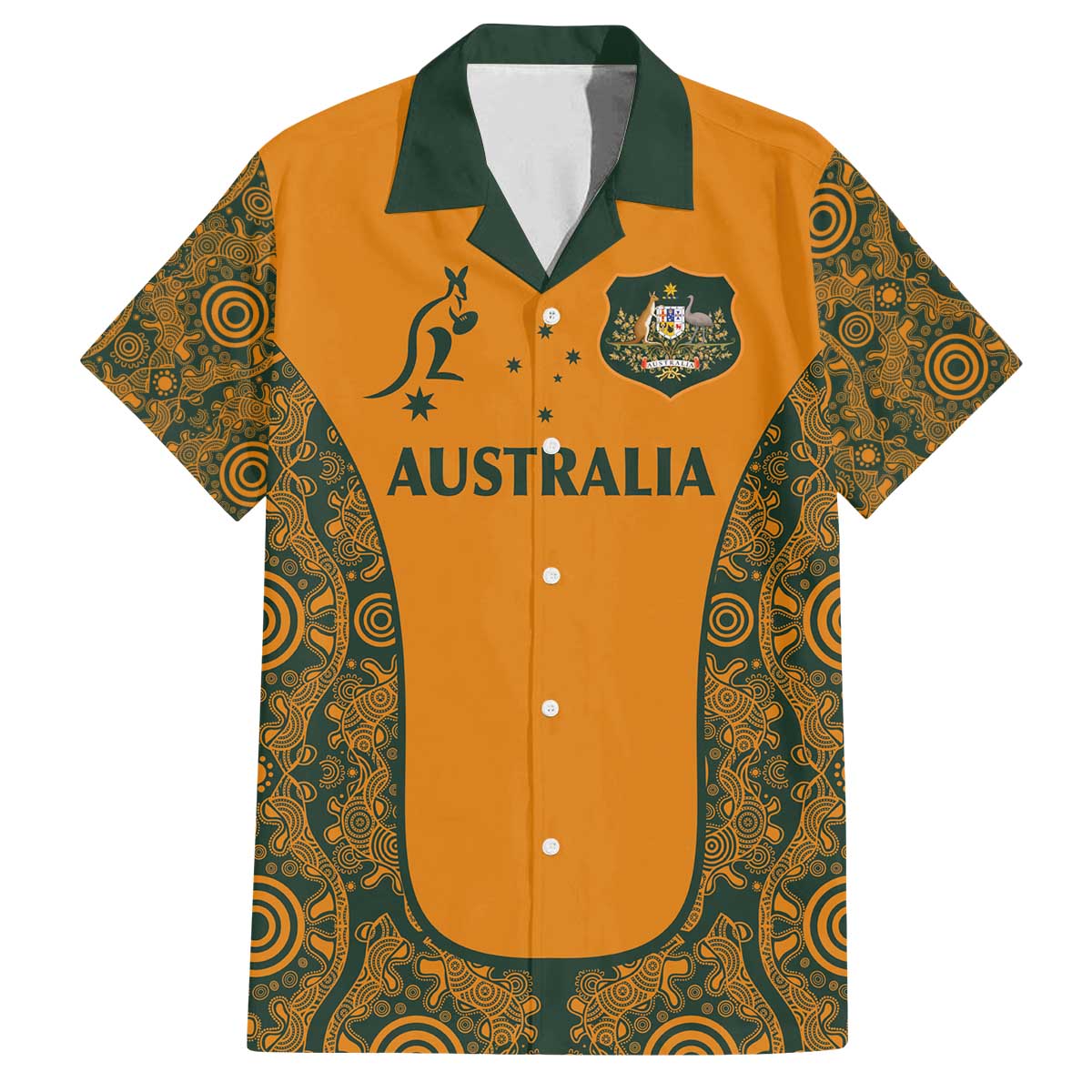 Custom Australia Rugby Championship 2024 Family Matching Puletasi and Hawaiian Shirt Aboriginal Art Tattoo Pattern LT03 Dad's Shirt - Short Sleeve Yellow - Polynesian Pride
