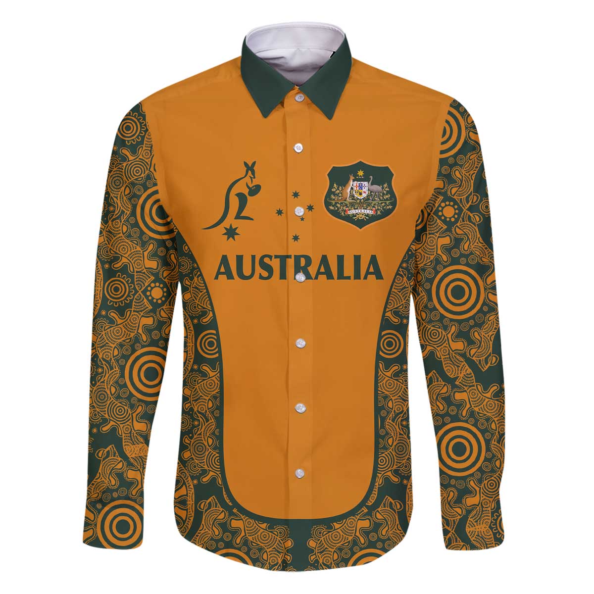 Custom Australia Rugby Championship 2024 Family Matching Puletasi and Hawaiian Shirt Aboriginal Art Tattoo Pattern LT03 Dad's Shirt - Long Sleeve Yellow - Polynesian Pride