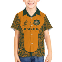 Custom Australia Rugby Championship 2024 Family Matching Tank Maxi Dress and Hawaiian Shirt Aboriginal Art Tattoo Pattern LT03 Son's Shirt Yellow - Polynesian Pride