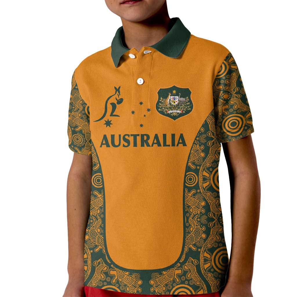 Custom Australia Rugby Championship 2024 Kid Polo Shirt Aboriginal Art Tattoo Pattern LT03 Kid Yellow - Polynesian Pride
