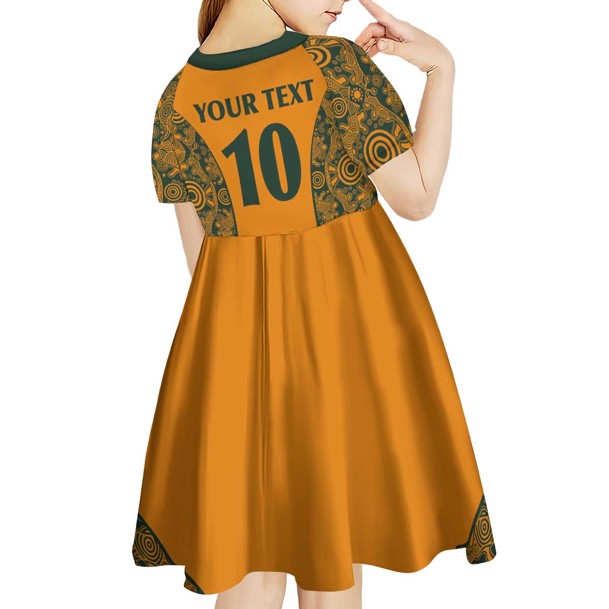 Custom Australia Rugby Championship 2024 Kid Short Sleeve Dress Aboriginal Art Tattoo Pattern