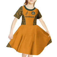 Custom Australia Rugby Championship 2024 Kid Short Sleeve Dress Aboriginal Art Tattoo Pattern