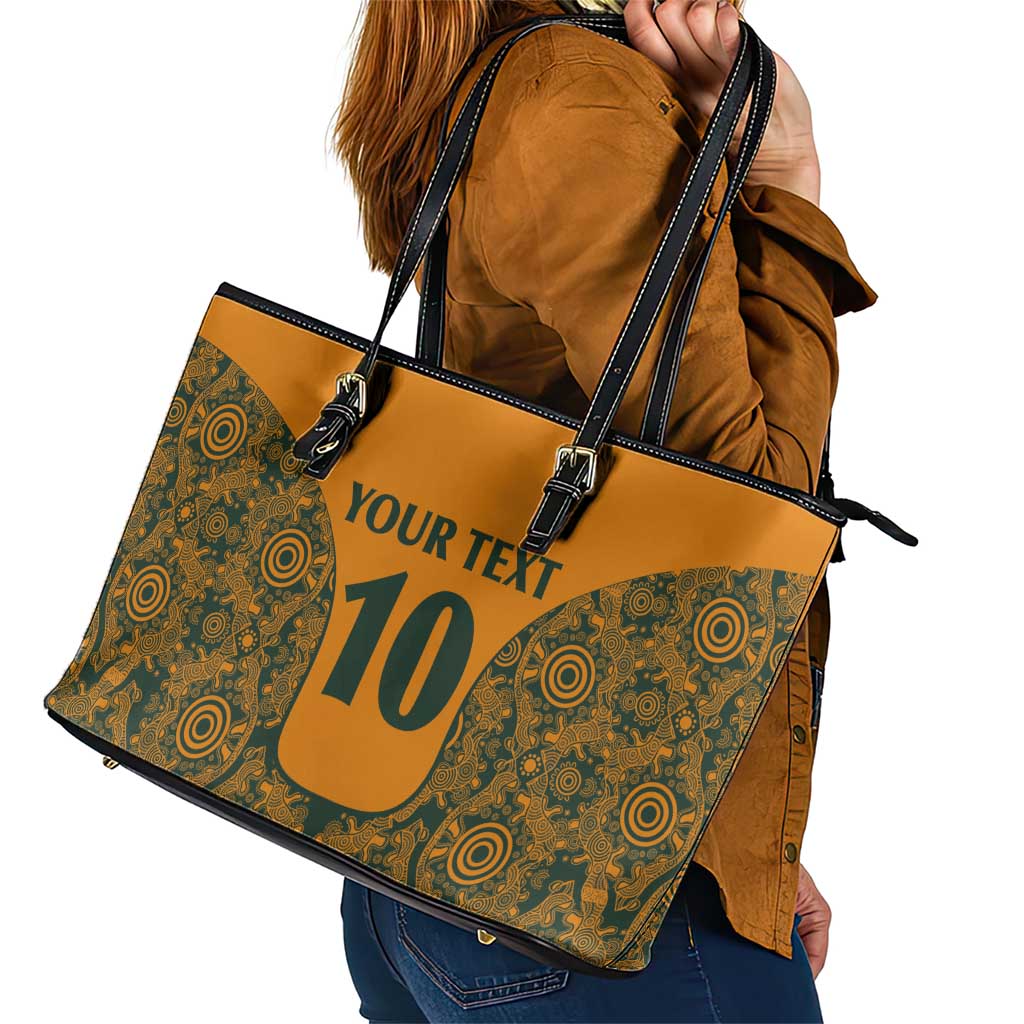Custom Australia Rugby Championship 2024 Leather Tote Bag Aboriginal Art Tattoo Pattern