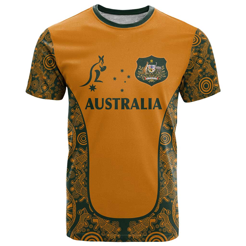Custom Australia Rugby Championship 2024 T Shirt Aboriginal Art Tattoo Pattern LT03 Yellow - Polynesian Pride