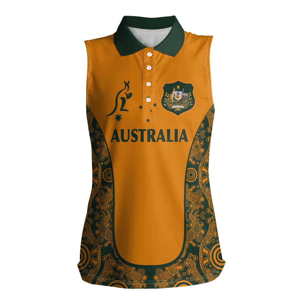 Custom Australia Rugby Championship 2024 Women Sleeveless Polo Shirt Aboriginal Art Tattoo Pattern LT03 Female Yellow - Polynesian Pride
